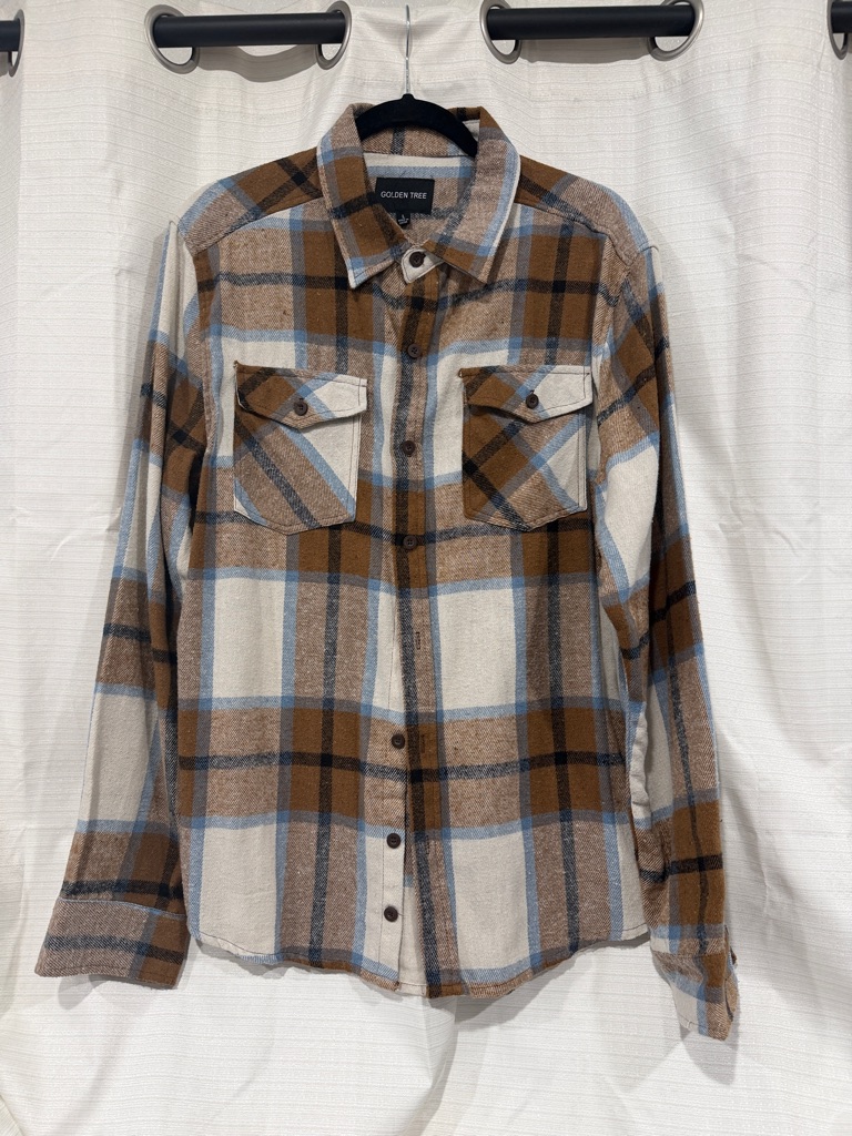 Men's Brown Plaid Button-Down Shirt